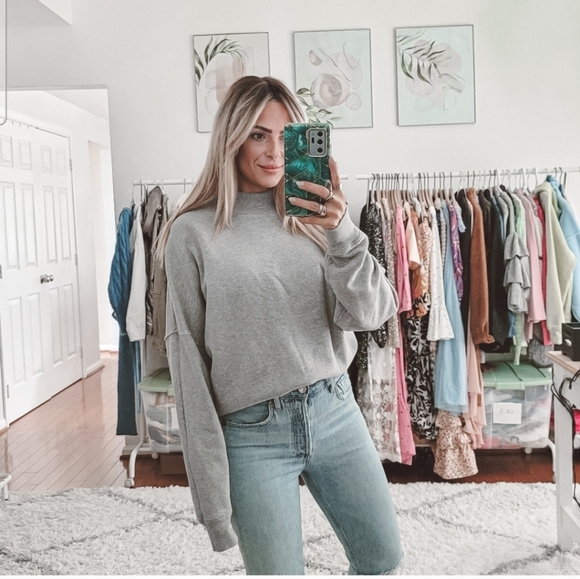 Reformation Womens Light Gray Mock Neck 100% Organic Cotton Crewneck Sweater Sm - Picture 1 of 7